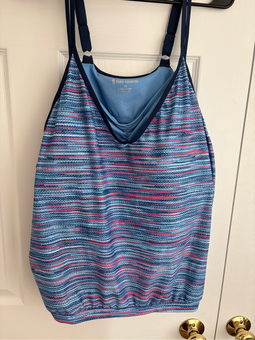 Free Country Blue and Pink Striped Tankini Top (2X)